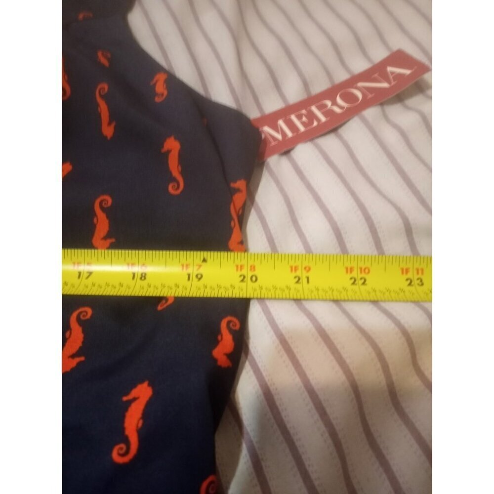 New Merona Navy Salmon Seahorse Print Flare Coastall Sleeveless Mini Dress XL - Picture 10 of 11